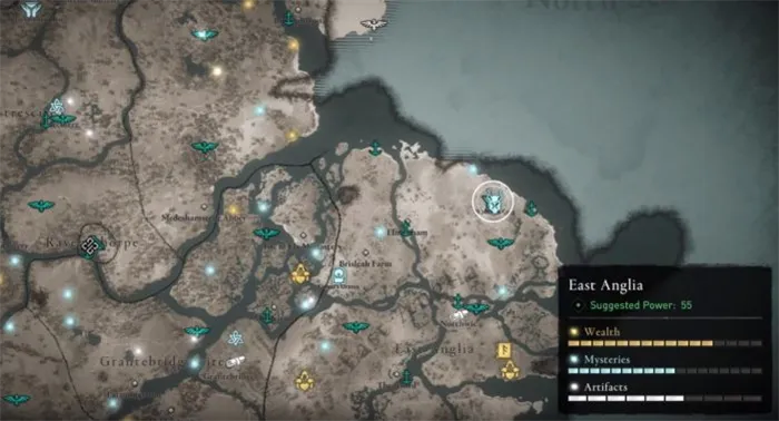 Местонахождение Реганы на карте мира Assassin’s Creed: Valhalla