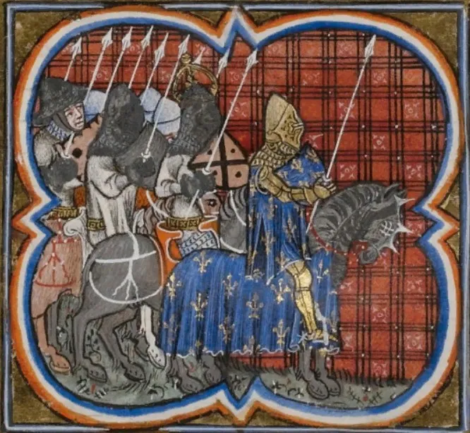 Король Франции Людовик III во главе своих войск в походе. Эскиз из 14-го века.