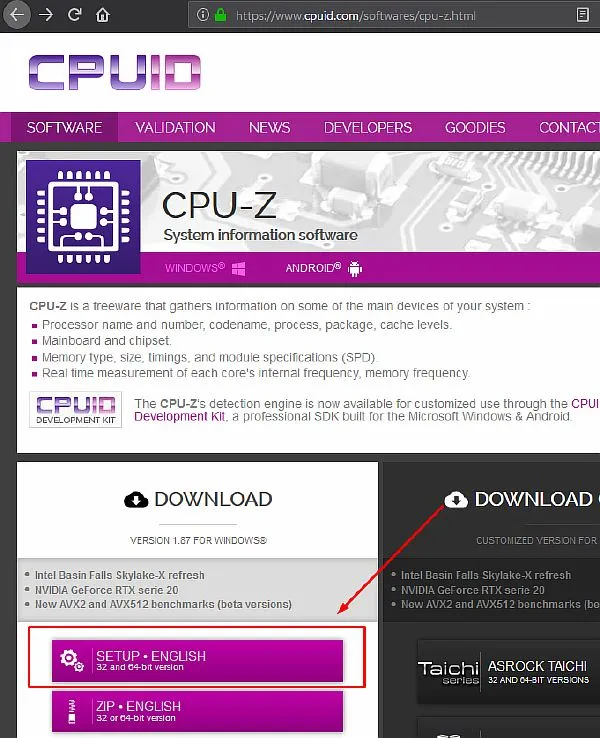 Официальная страница разработчика CPU-Z