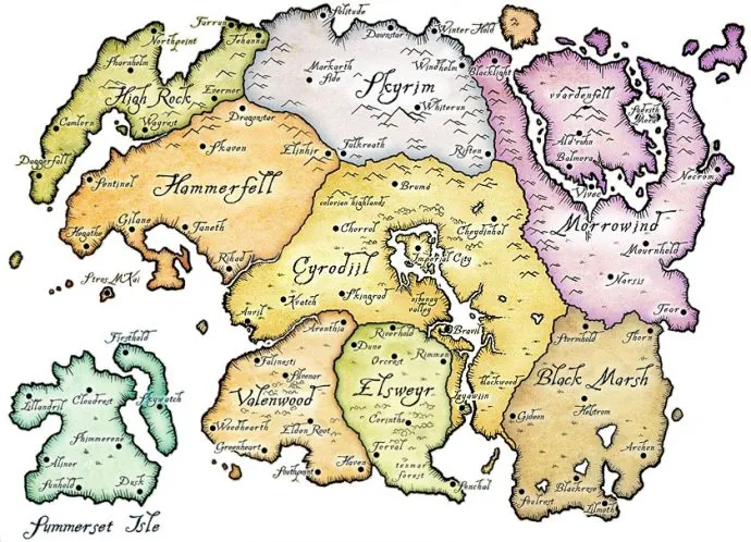 Карта Тамриэля, великолепного места действия серии Elder Scrolls.