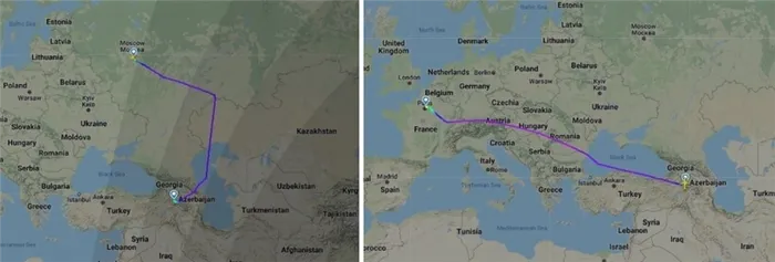 Полетная программа из Москвы в Париж через Ереван. Фото: flightradar24.com