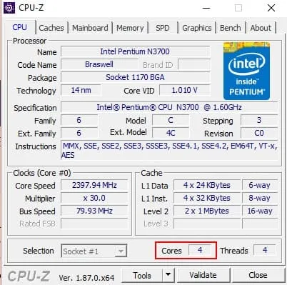 Интерфейс CPU-Z