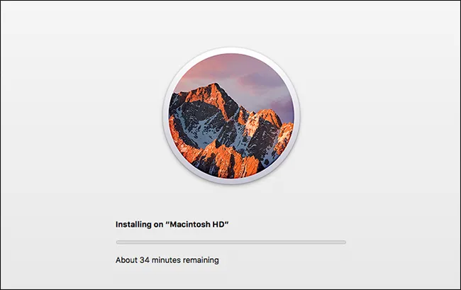 Прогресс-бар, показывающий ход установки macOS.