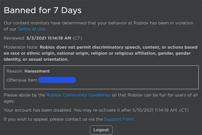 Запретить Roblox на 7 дней