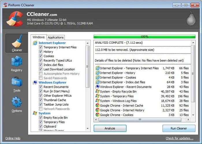 Очистите систему с помощью CCleaner