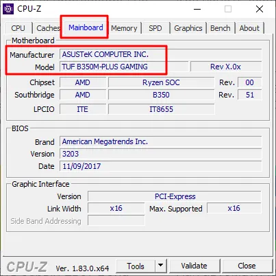 Модели материнских плат CPU-Z