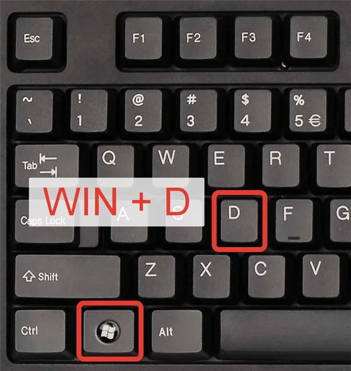 Комбинация клавиш Win+D.