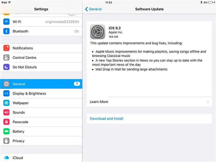Обновления ОС iPad