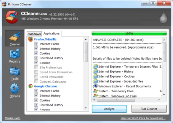 Очистите временные файлы с помощью CCleaner